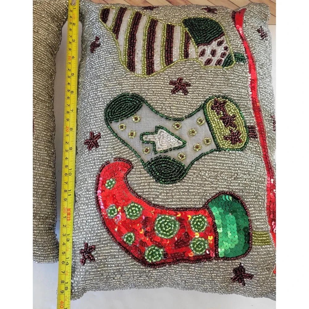 Set 2 Cynthia Rowley Holiday Beaded Embellished Throw Pillow Accent Christmas